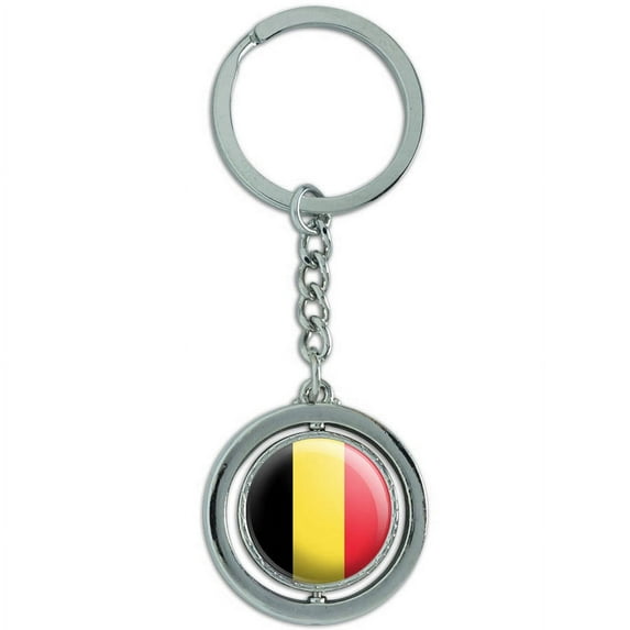 Belgium National Country Flag Spinning Round Metal Key Chain Keychain Ring