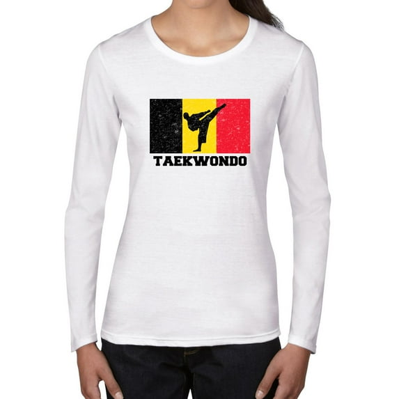 Belgium Olympic - Taekwondo - Flag - Silhouette Women's Long Sleeve Grey T-Shirt