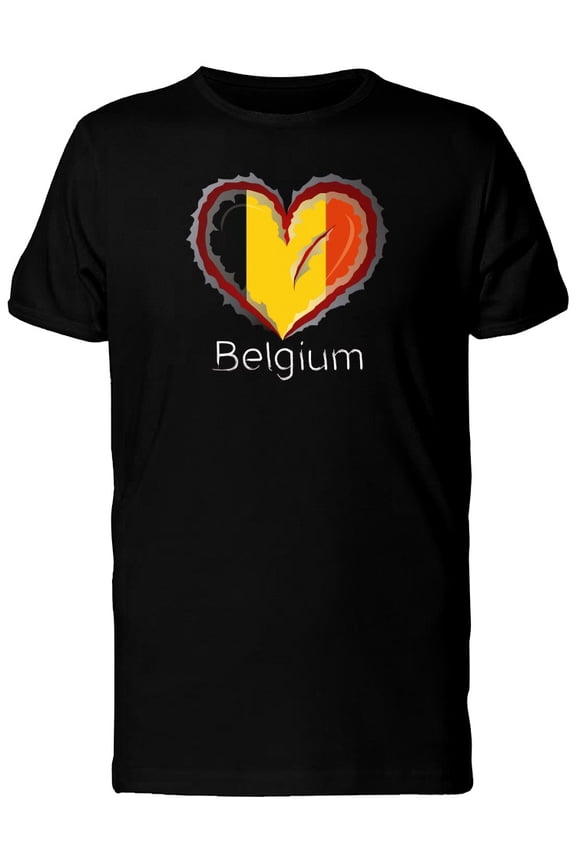 Belgium Scratched Flag Heart T-Shirt Men -Image by Shutterstock, Male Medium