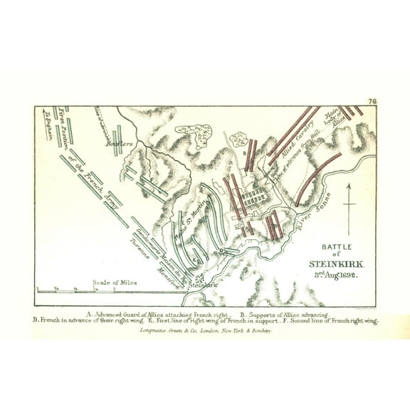 Historic War Map - Belgium Steinkirk Battle 1692 - Gardiner 1902 - 35.00 x 23 - Vintage Wall Art