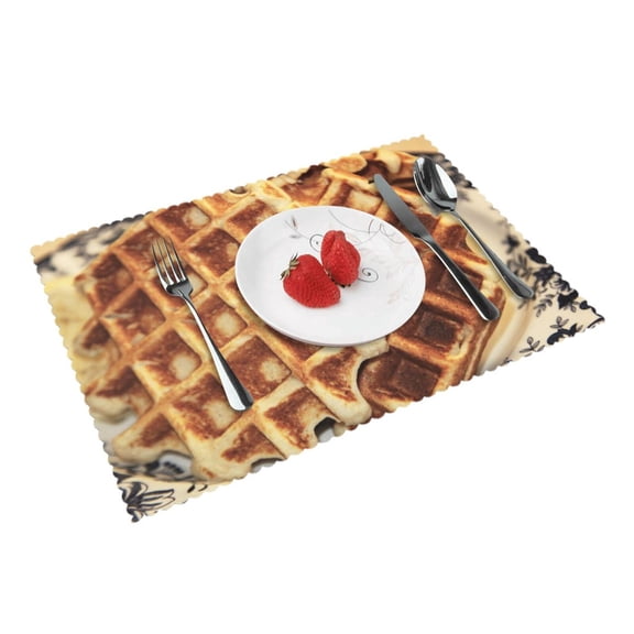 Belgium Waffles Placemats Set Of 4, Oil-Proof Washable And Reusable Dining Table Place Mats Kitchen Decor Home Decoration 12 X 18 Inch