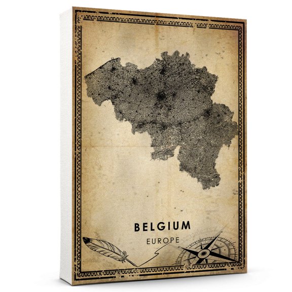 Belgium country Vintage Map Prints Canvas, Belgium Country road Map Art Canvas, Canvas,