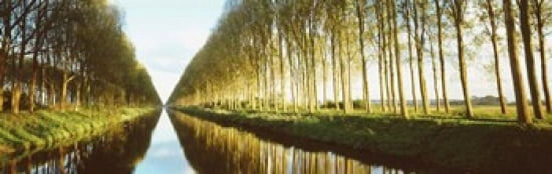 Belgium tree lined waterway through countryside Canvas Art - Panoramic Images (18 x 6)