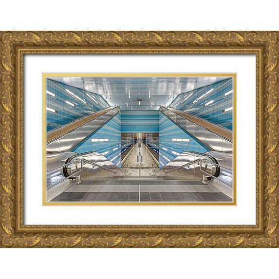 Belhadi, Michael 32x23 Gold Ornate Wood Framed with Double Matting Museum Art Print Titled - Überseequartier No. 1
