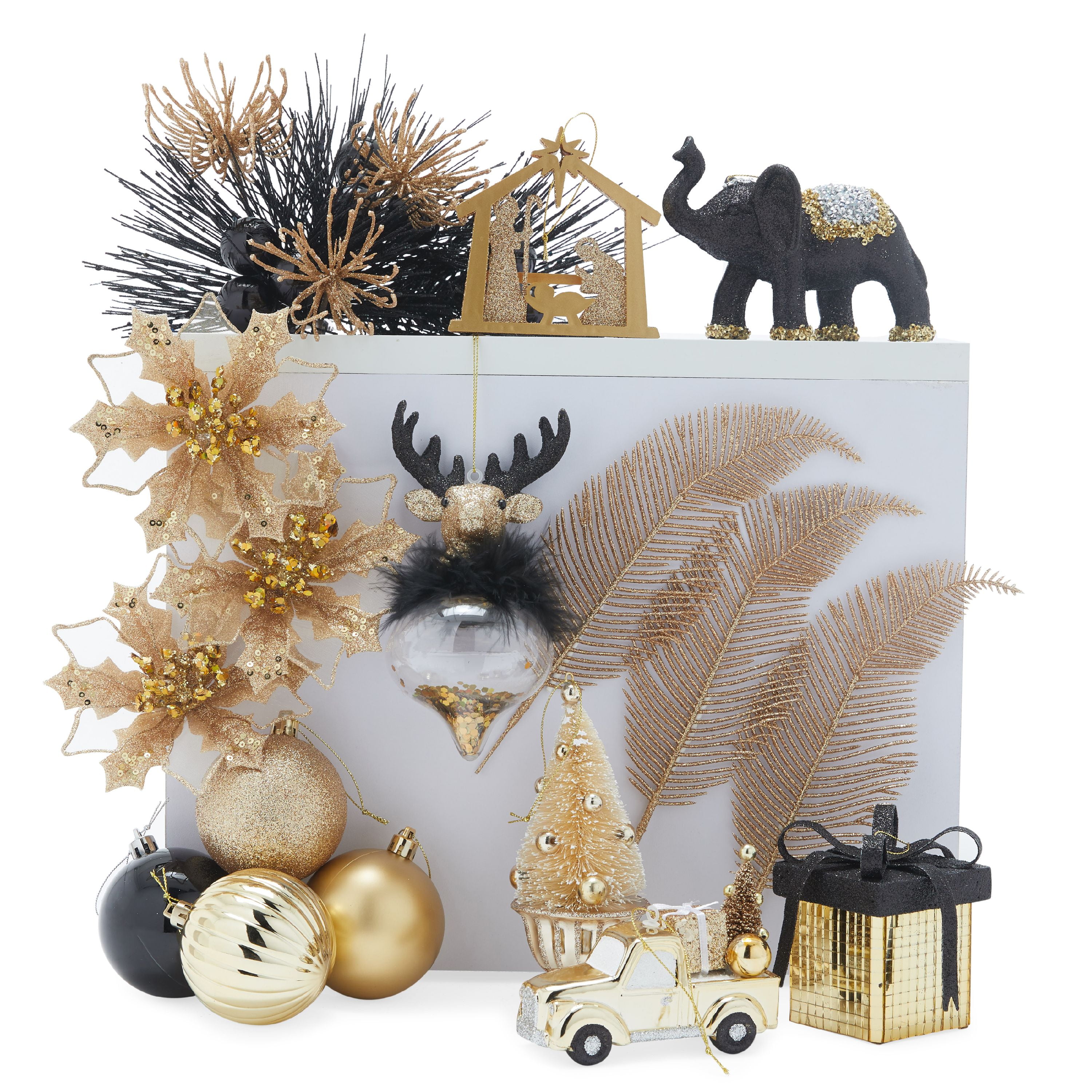 Black and 2024 gold christmas decorations