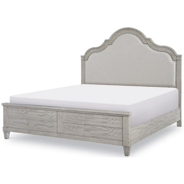 Belhaven Queen Upholstered Panel Bed  in Weathered Plank Finish Wood