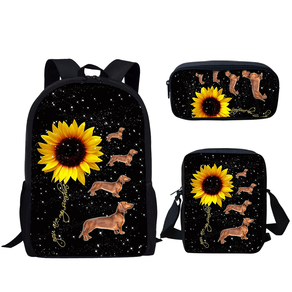Belidome Sunflower Butterfly Print 3Set Bags for Teen Casual Backpack ...