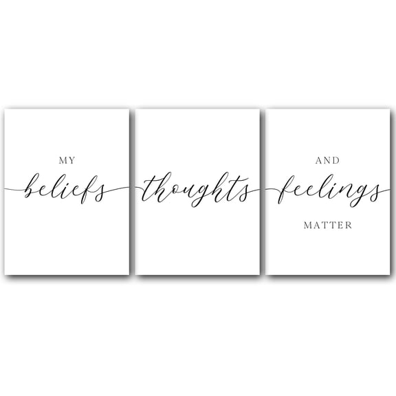 Beliefs, Thoughts, and Feelings, Set of 3 Poster Prints, Home Wall Dcor, Motivational/Inspirational Quote, Multiple Sizes