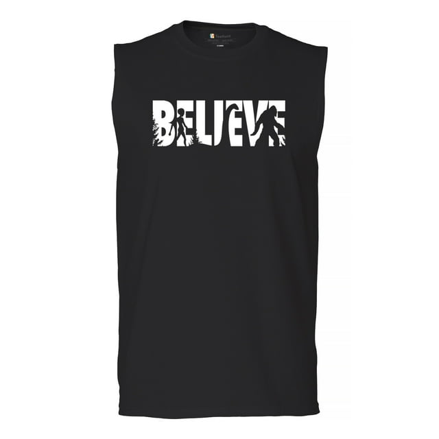 Believe Alien Bigfoot Loch Ness Monster Muscle Shirt Funny Space UFO Hunter Sasquatch Yeti Dinosaur Nerdy Men's