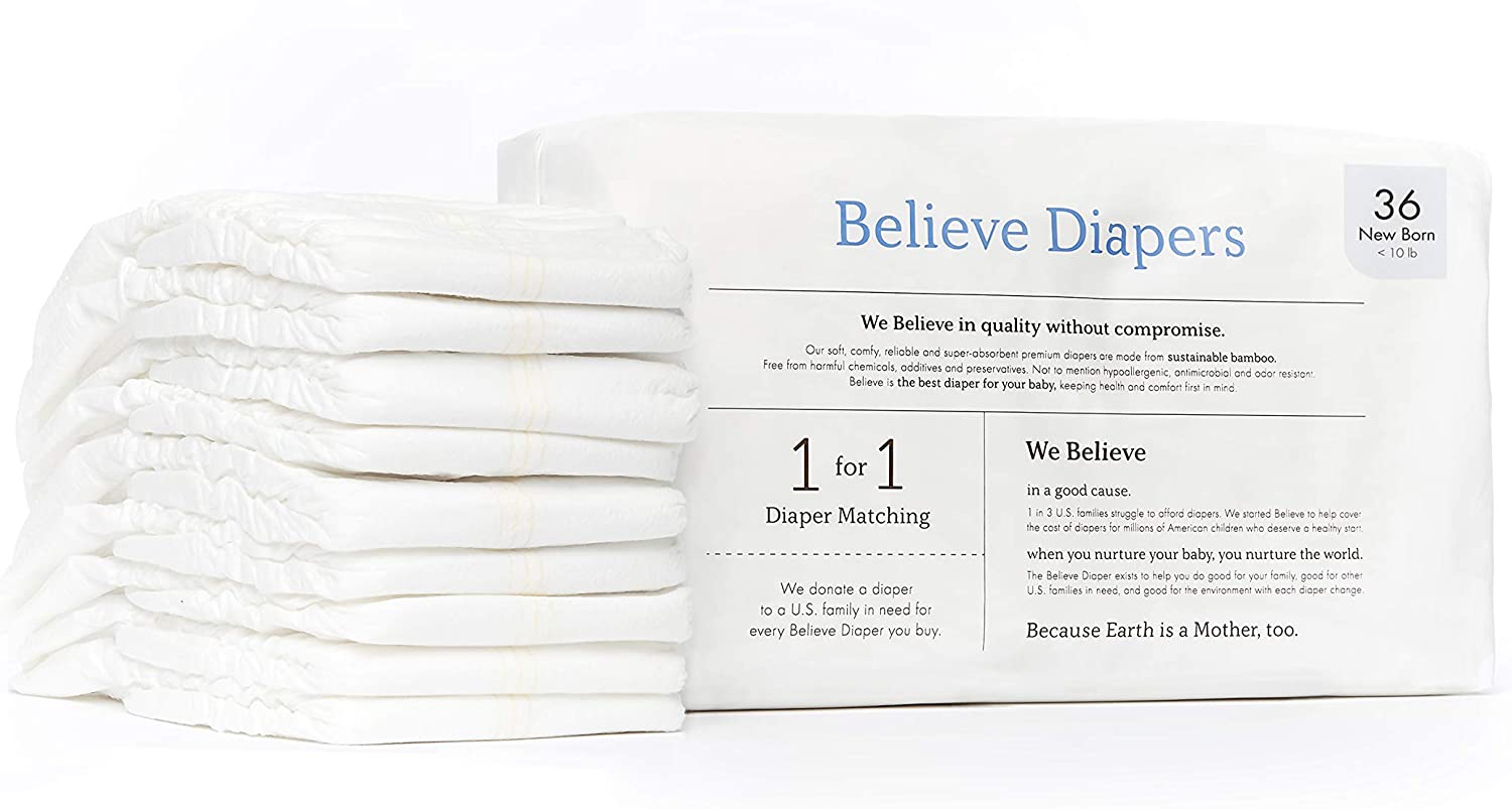 Believe Baby Bamboo Baby Diapers Size Newborn Premium, SuperAbsorbent, Hypoallergenic for