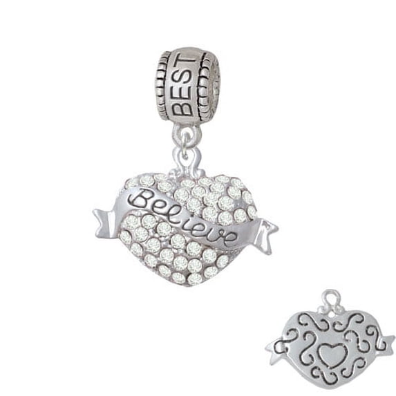 Believe Banner on Clear Crystal Heart - Best Friend Charm Bead