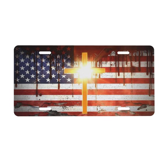 Believe Big Foot Christian Cross American Flag Adventure Mountain Front License Plate Aluminum Decorative License Plates Metal Car Plate 6"X12" Novelty Vanity Tag Cover with 4 Holes Car Decor