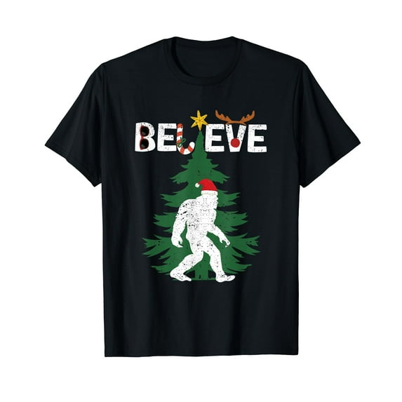 Believe Bigfoot Sasquatch Yeti Santa Hat Christmas Pajamas T-Shirt