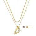 thumbnail image 1 of Believe by Brilliance Women's 14Kt Gold Flash Plated Initial V Slider Charm and Cubic Zirconia Charm Layered Necklace and Stud Earring Set, 16+2"/18+2", 1 of 3