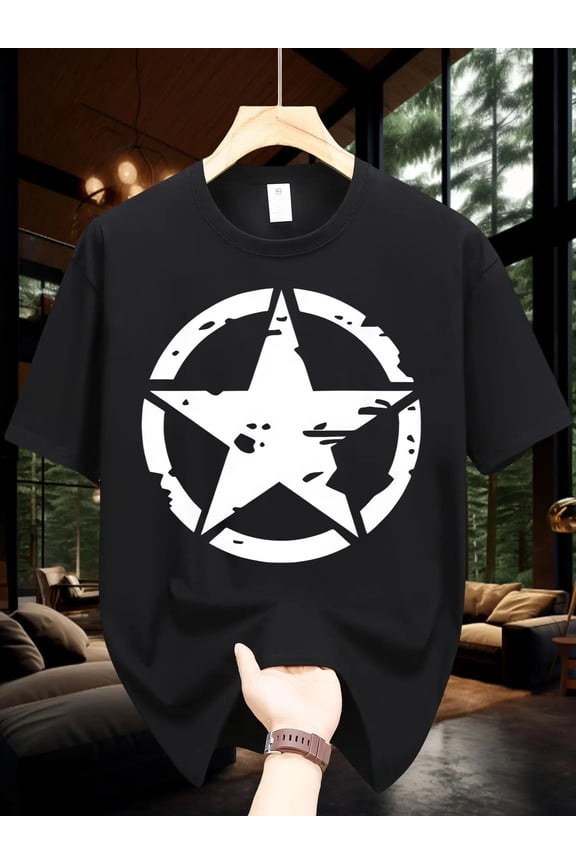 Believe Brooklyn Symmetrical Design Print, Men's Short Sleeve Round Collar Street Style T-shirt For Summer & Spring