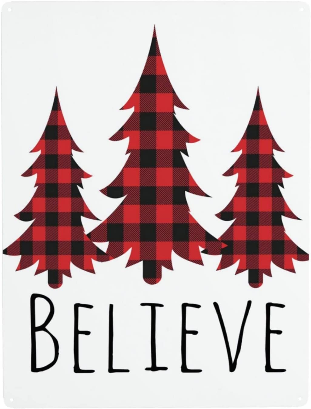 Believe Buffalo Plaid Xmas Tree Vintage Tin Sign Metal Poster Art Funny