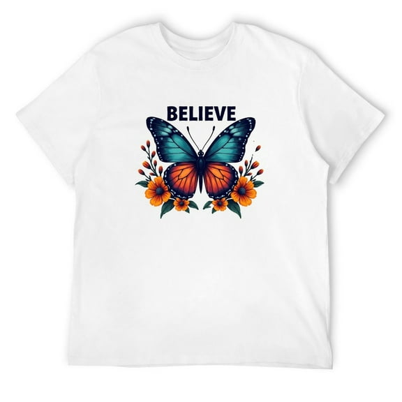 Believe Butterfly Flowers Who You Were Meant to Be Belief in Who You Are_ Men's Fashionable Printed Loose Short Sleeve T-Shirt | Exquisite Design | Summer | Easy To Pair, Showcases Your