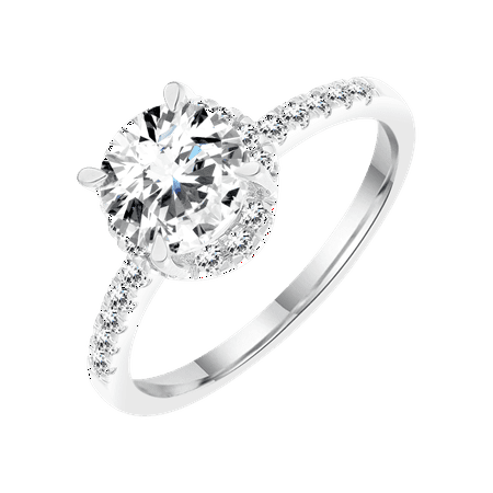 Brilliance Fine Jewelry Round 1.5 Carat Lab Grown Diamond Halo Bridal Ring In Sterling Silver