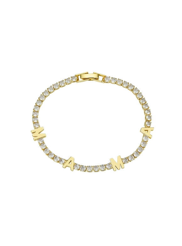 14K Gold Flash Plated Cubic Zirconia "MAMA" Tennis Bracelet