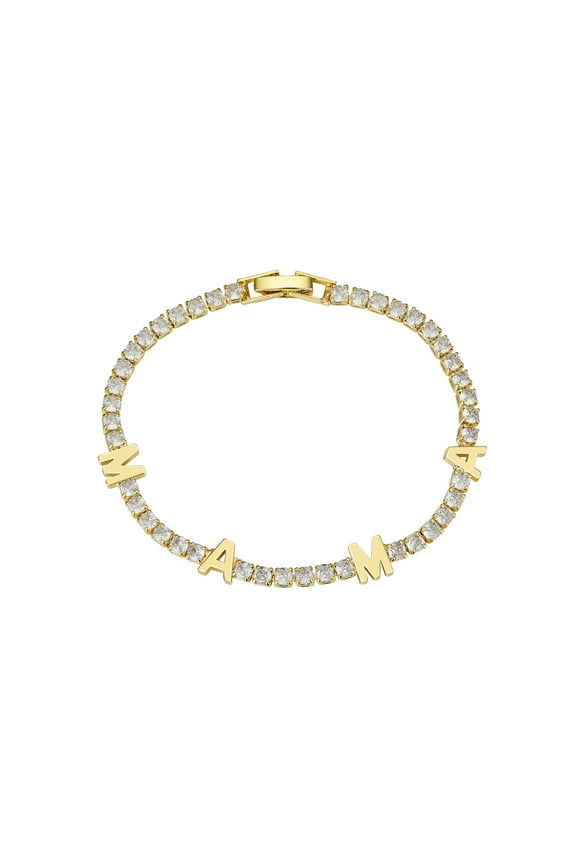 14K Gold Flash Plated Cubic Zirconia "MAMA" Tennis Bracelet