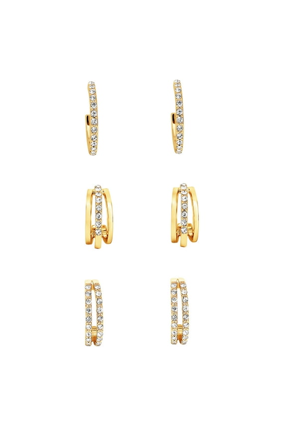 14kt Gold Flash Plated Cubic Zirconia Earring Set - 3 Pairs"