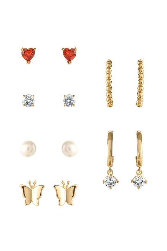 Womens 14kt Gold Flash Plated Cubic Zirconia Earring Set  6 Pairs