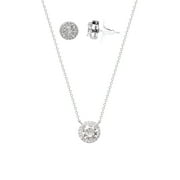 Believe By Brilliance Fine Silver Plated Cubic Zirconia Halo Pendant and Earring Set, 18" + 2"
