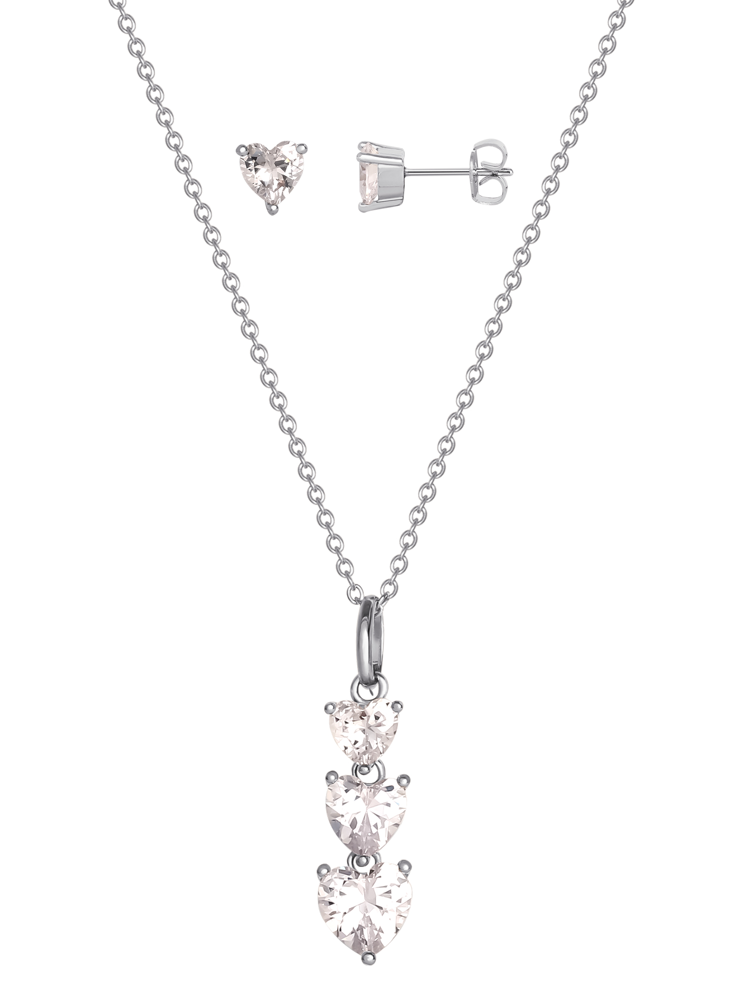 Sterling Silver with Cubic Zirconia Teardrop Cross Earring and Necklace