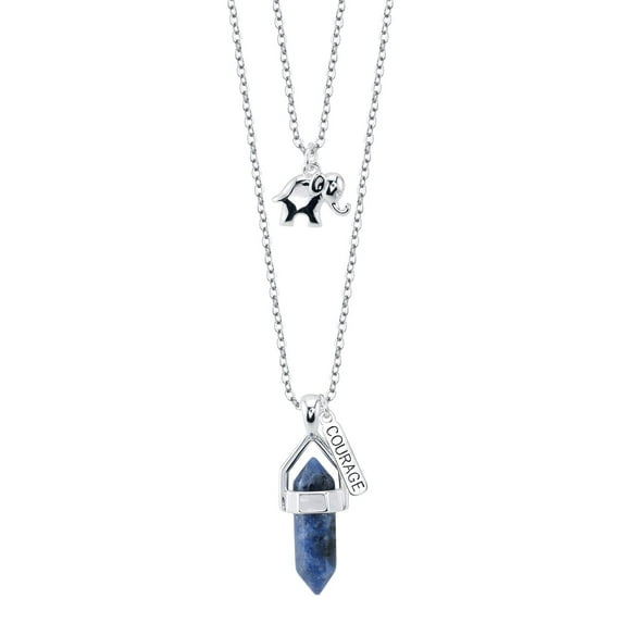 Believe By Brilliance Fine Silver Plated Sodalite Two Layer Necklace with "Strength" & Crystal Tree Charm, 16" + 2" Extender & 18" + 2" Extender