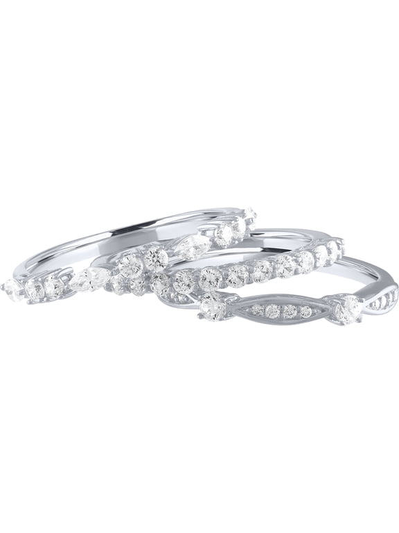 Simulated Diamond 3 Stackable Bands in Sterling Silver