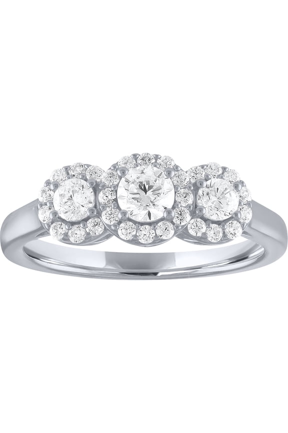 Simulated Diamond Three Stone Ring in Sterling Silver