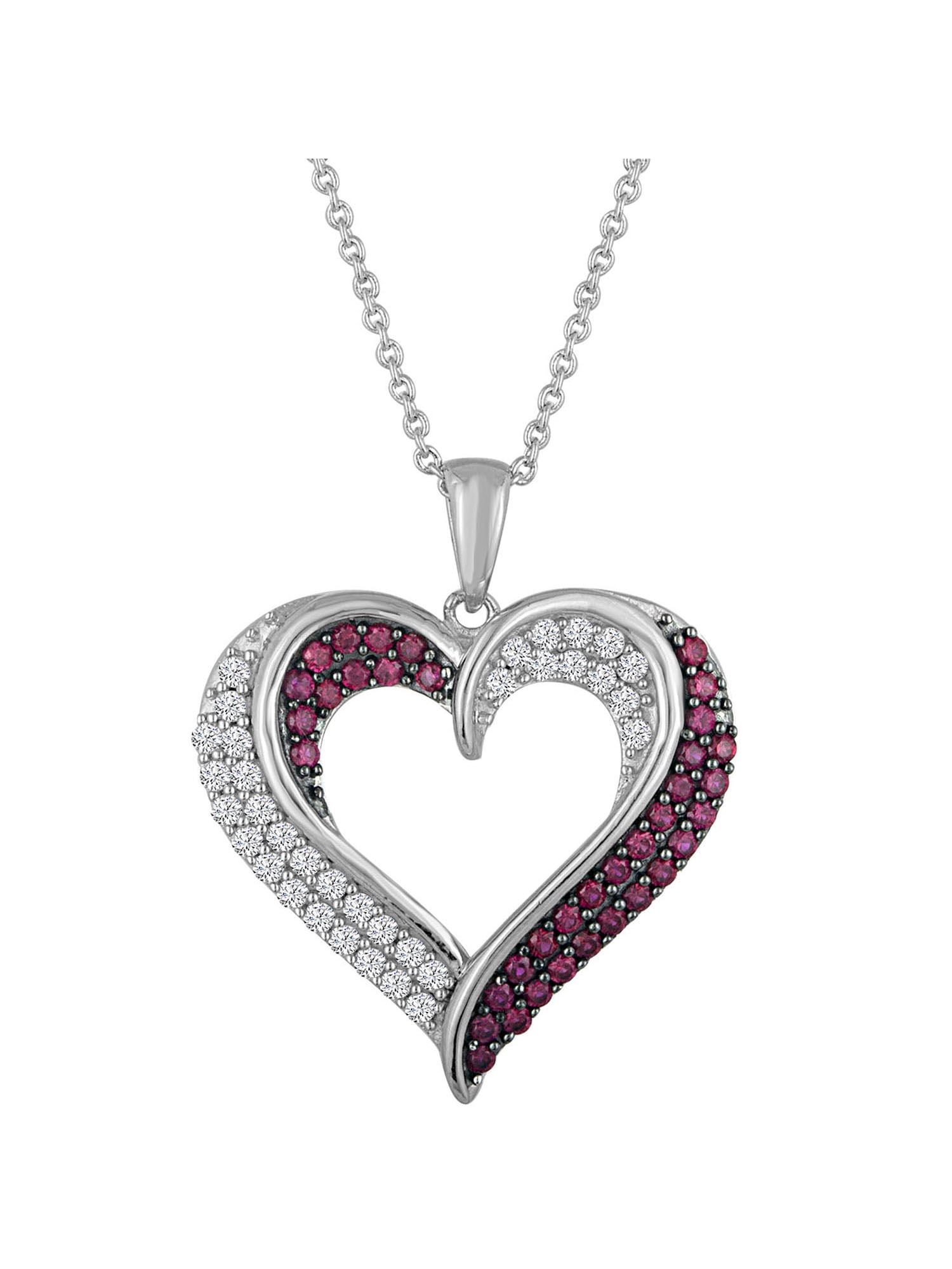 Believe By Brilliance Sterling Silver Plated Simulated Ruby with CZ Accents Heart Pendant, 18