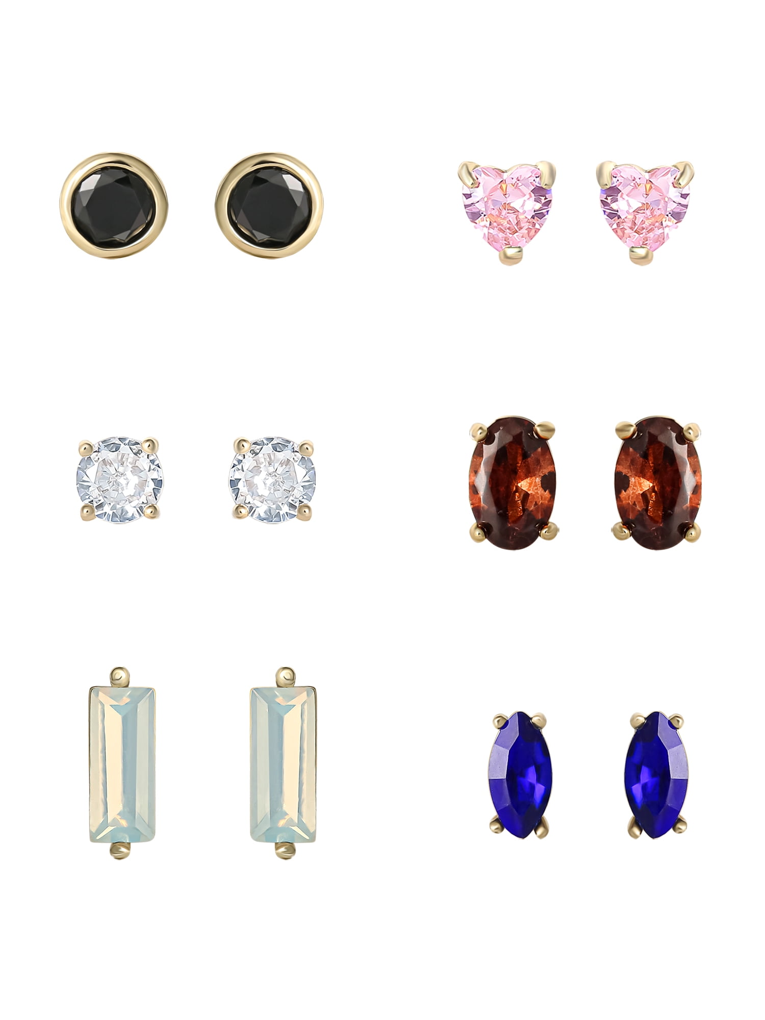 BELIEVE BY BRILLIANCE Women's 14k Gold Flash Plated Cubic Zirconia Stud Earring Set, 6 Pairs