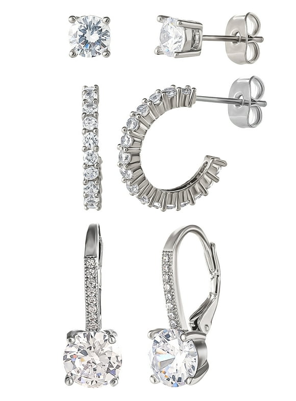 Women's 14kt Gold Flash Plated Cubic Zirconia Earring Set, 3 Pairs