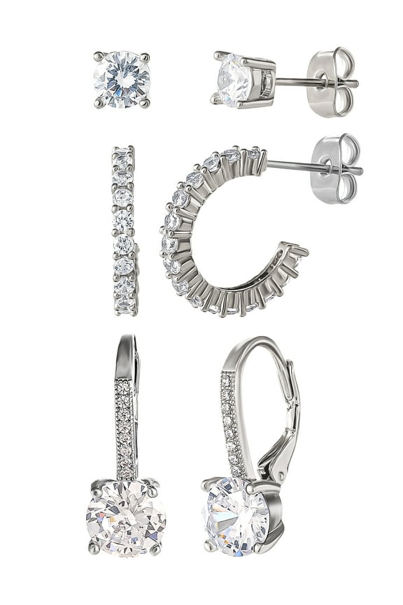 Women's 14kt Gold Flash Plated Cubic Zirconia Earring Set, 3 Pairs