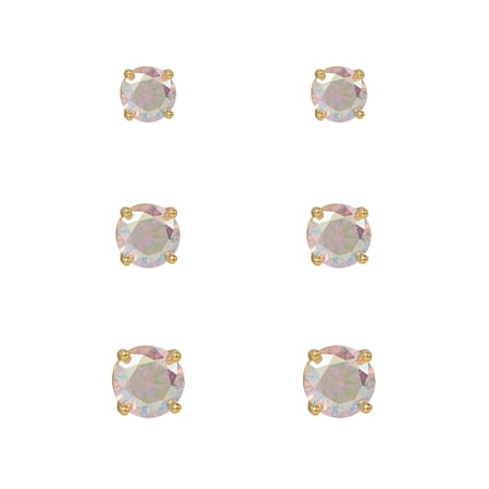 Believe By Brilliance Women's AB CZ Yellow Gold Plated Stud Earring Set, 3 Pairs