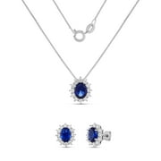 Believe By Brilliance Womens Fine Silver Plated Round Blue CZ Earring and Pendant Set