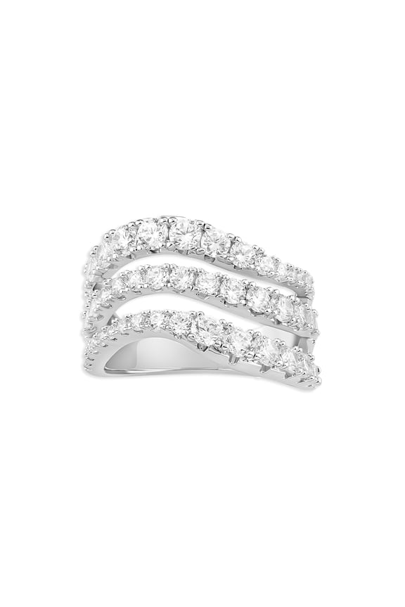 Women's Fine Silver Plated Wave Band CZ Ring