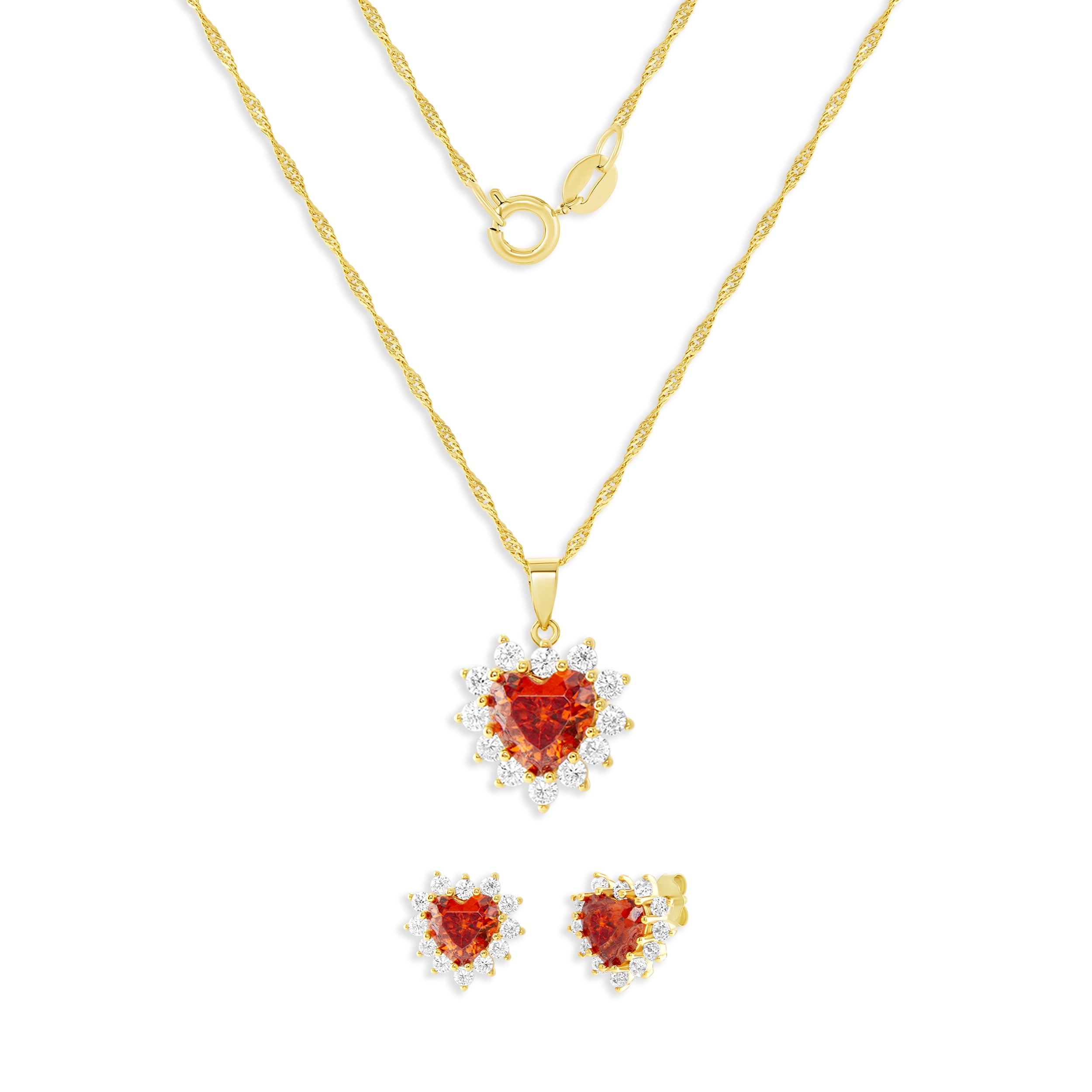 Believe By Brilliance Women's Flash Gold Plated Red Heart CZ Earring and Pendant Set