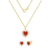 Believe By Brilliance Womens Flash Gold Plated Red Heart CZ Earring and Pendant Set