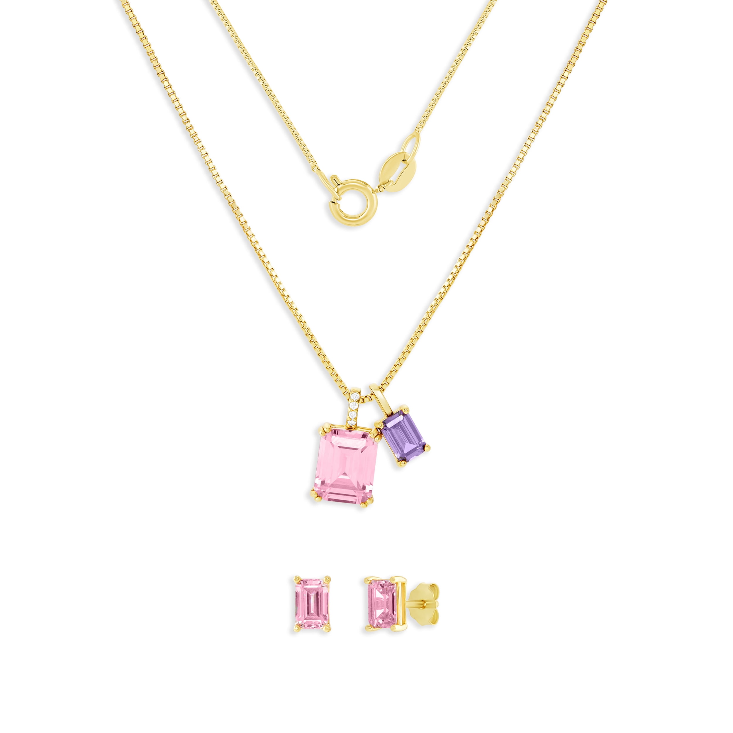 Believe By Brilliance Women's Flash Gold Plated Tonal Pink CZ Earring and Pendant Set
