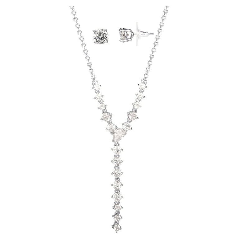 Cubic Zirconia Fashion Necklace and Stud Earring Set Gold Tone Cubic Zirconia Fashion Necklace and Stud Earring Set Gold Tone
