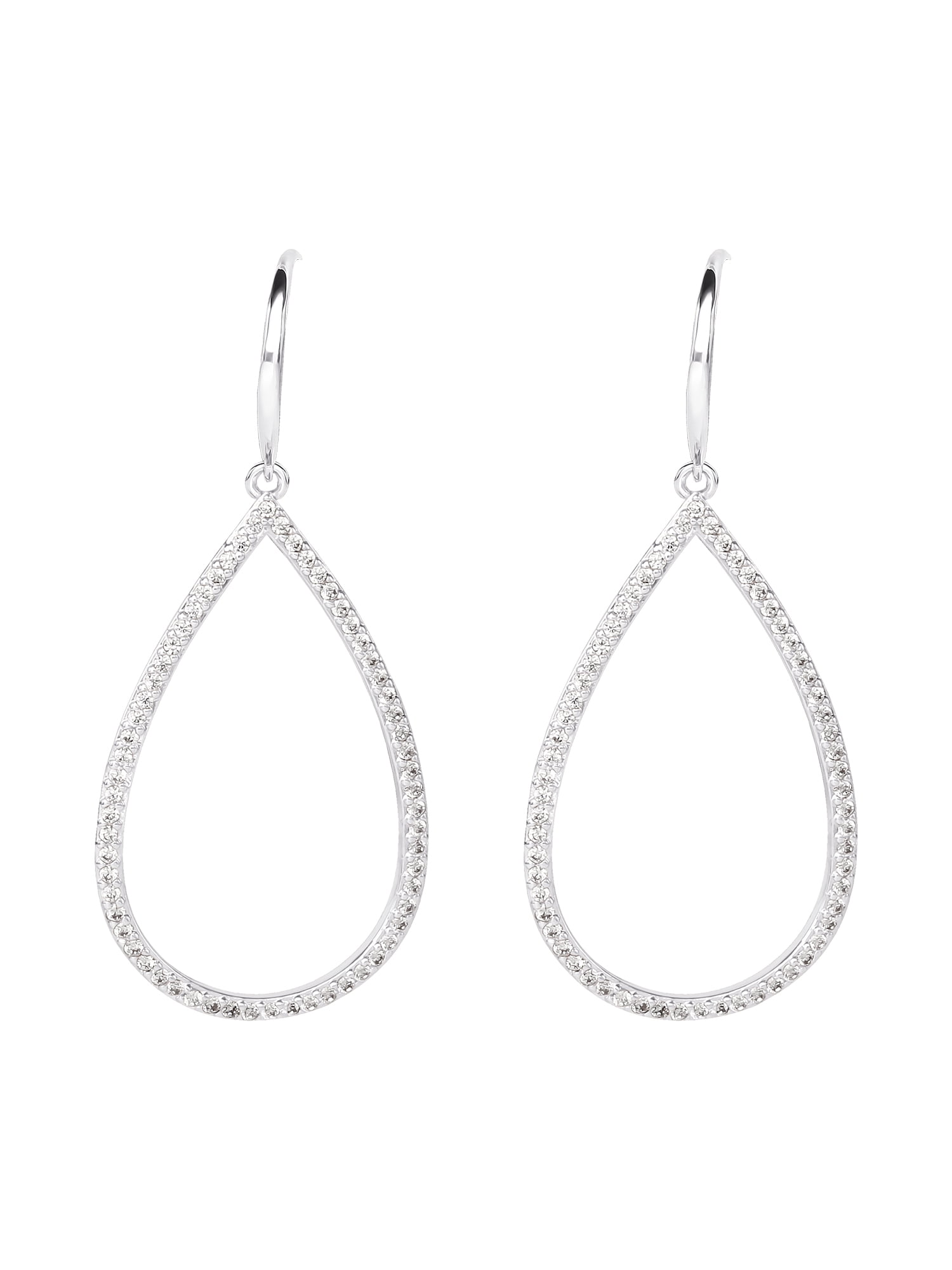 Believe By Brilliance Women's Silver Plated Cubic Zirconia Teardrop Wire Earring