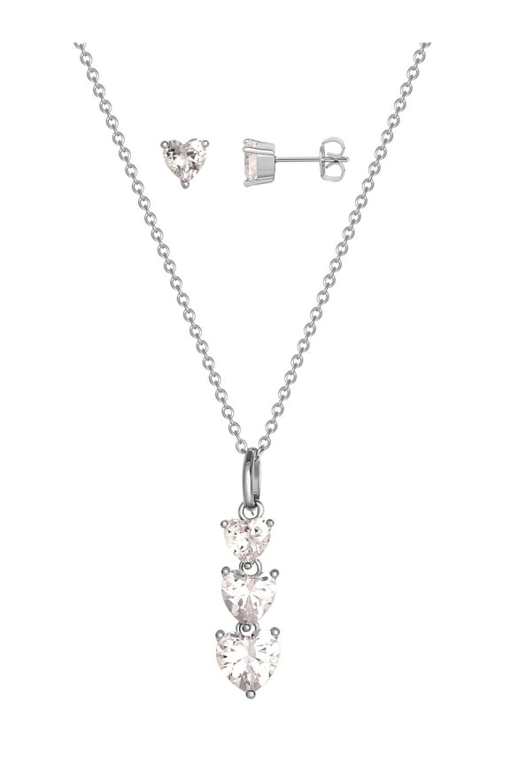 women's Fine Silver Plated Cubic Zirconia Heartshape Necklace Earring Set