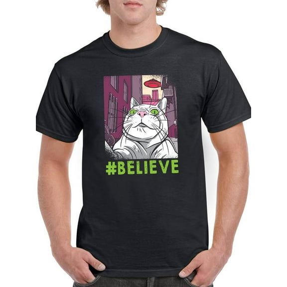 Believe Cat T-Shirt Men -Smartprints Designs, Male Large