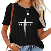 Believe Christian Cross Jesus Christ Christians Wo Women's Summer Tops with Unique Graphic Design – Stylish and Chic