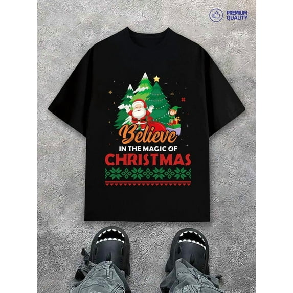 Believe in Christmas Christmas print graphic t shirts men 180G 100% ...