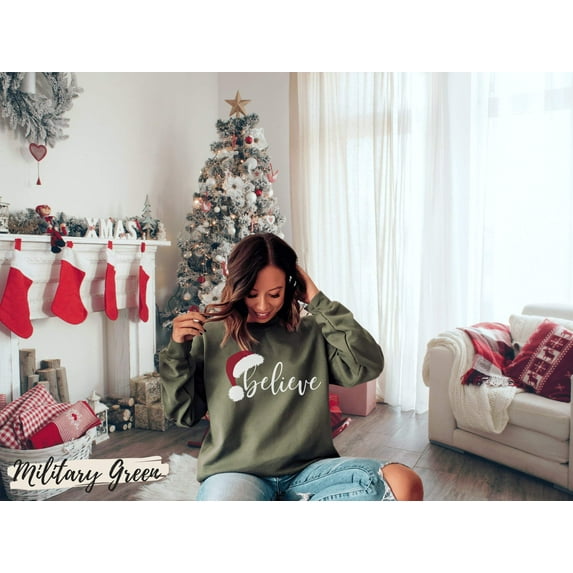 Believe Christmas Santa Hat Sweatshirt