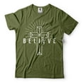 thumbnail image 1 of Believe Cross T Shirt Faith Shirt Christian Shirts Mens Women Cross Faith Tee Shirt Church Shirt (X-Large Military Green), 1 of 6