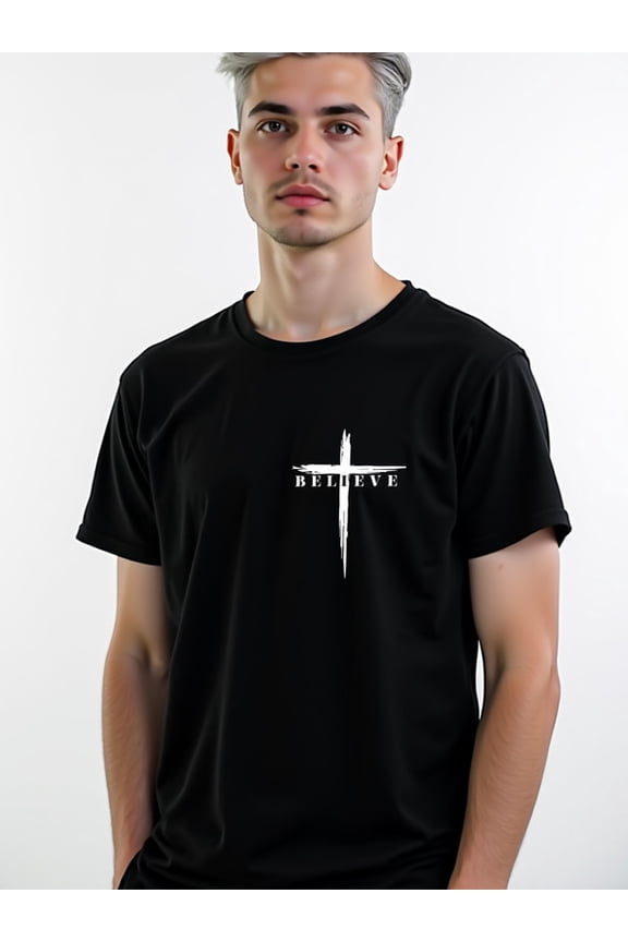 Believe Cross Tee Men t-shirt black elegant graphic tees Fashionable summer T-shirt, machine washable Trendy Unisex Shirt Short Sleeve tshirts